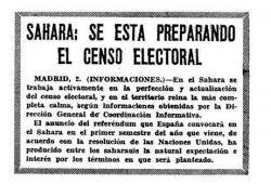 Notícia d'octubre de 1974 en què ja es plantejava un cens nacional del Sàhara per dur a terme el pla d'autodeterminació