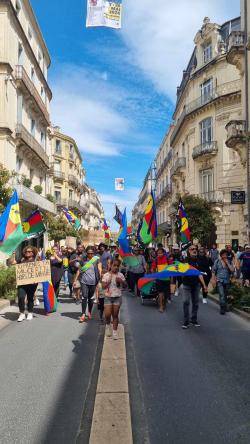 Protestes en solidaritat amb el moviment independentista canac a Montpeller al maig del 2024 (Imatge: Facebook Mobilisation pour la liberté)