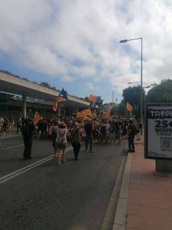 La manifestació antimonàrquica recorrent l'avinguda Blanes de Lloret a les 18.05h. (Imatge: Llibertat.cat 10/7/2024)