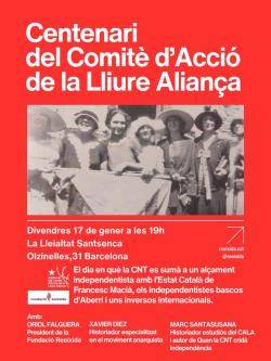 Cartell anunciant l'acte commemoratiu del CALA (Comitè dAcció de la Lliure Aliança) on es pot veure una imatge de 1925 d'una reunió de dones independentistes a la Catalunya Nord.