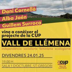 Un grup de persones sha unit per implementar el projecte de la CUP a la Vall de Llémena que presentaran aquest divendres a les 19 h a la Sala 1 doctubre de Sant Gregori